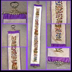 Large Vtg Handmade Needlepoint Wall Hanging Tapestry-Floral & Bird Design With Brass Hardware