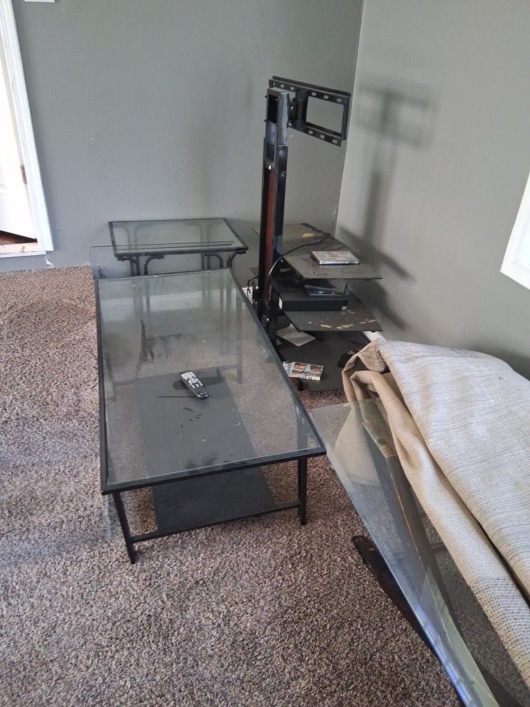 3 Glass Tables And 2 Entertainment Stands. Free