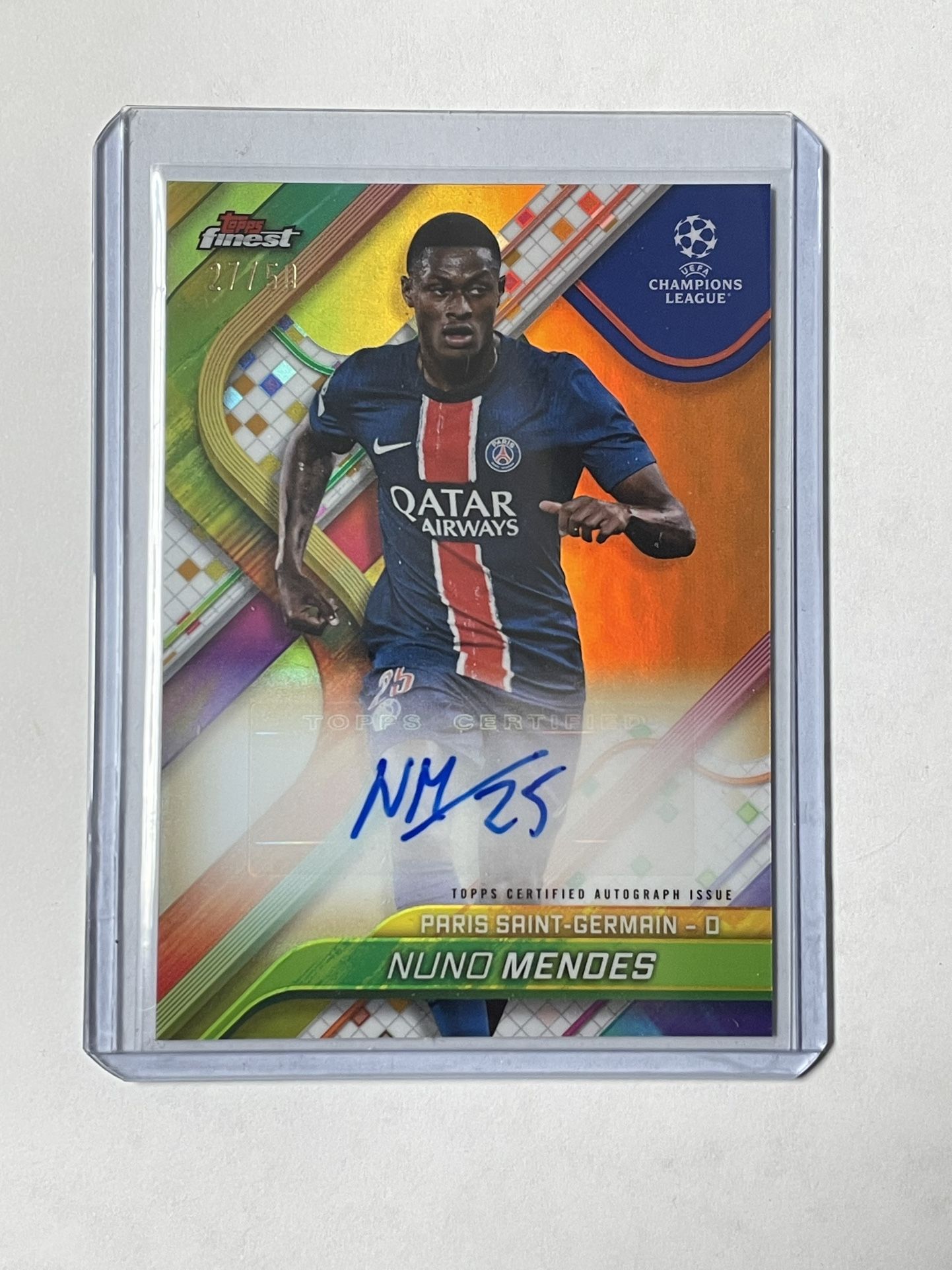 2024-25 Topps Finest UEFA CC Nuno Mendes Gold Auto /50 PSG