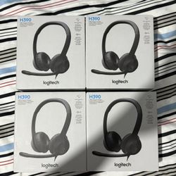 4 Logitech H390 Wired USB On-Ear Stereo Headphones with Mic Black Headset