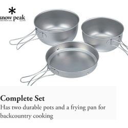 Brand New: Snow Peak Titanium 3 Piece Cookware: 2 Pots/1 Frying Pan**FREE SHIPPING**