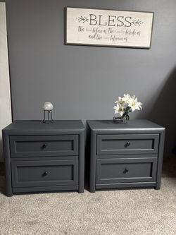 Pair of Gray 2-Drawer Nightstands