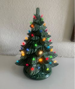 Vintage Green Ceramic Light-Up Christmas Tree