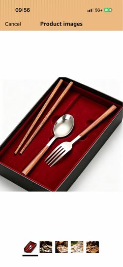 Stainless Steel Chopsticks, Spoon and Fork Set, 3-Piece Portable Tableware with Wood-Style Handles, Gift Box Included