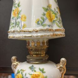 Vintage Ceramic Yellow Roses Oil Lamp 6” Tall 