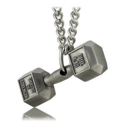 Men's Antique Finish Dumbbell Necklace-Phil 4:13 