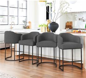 Set of 4 Carbon Gray Fabric 27.0-in H Counter height Upholstered Metal Bar Stool