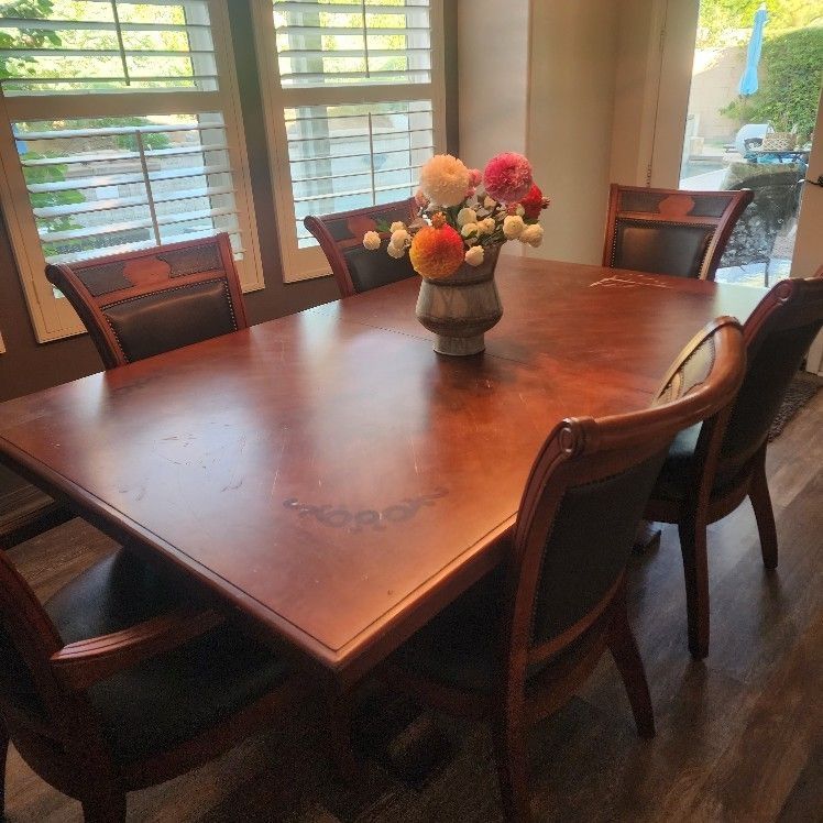Large & Heavy Dining Table, Leaf & 6 Chairs FREE!