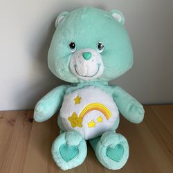 Care Bears Wish Bear Stuffed Plush 14” Aqua Green Shooting Stars Vintage 2000s