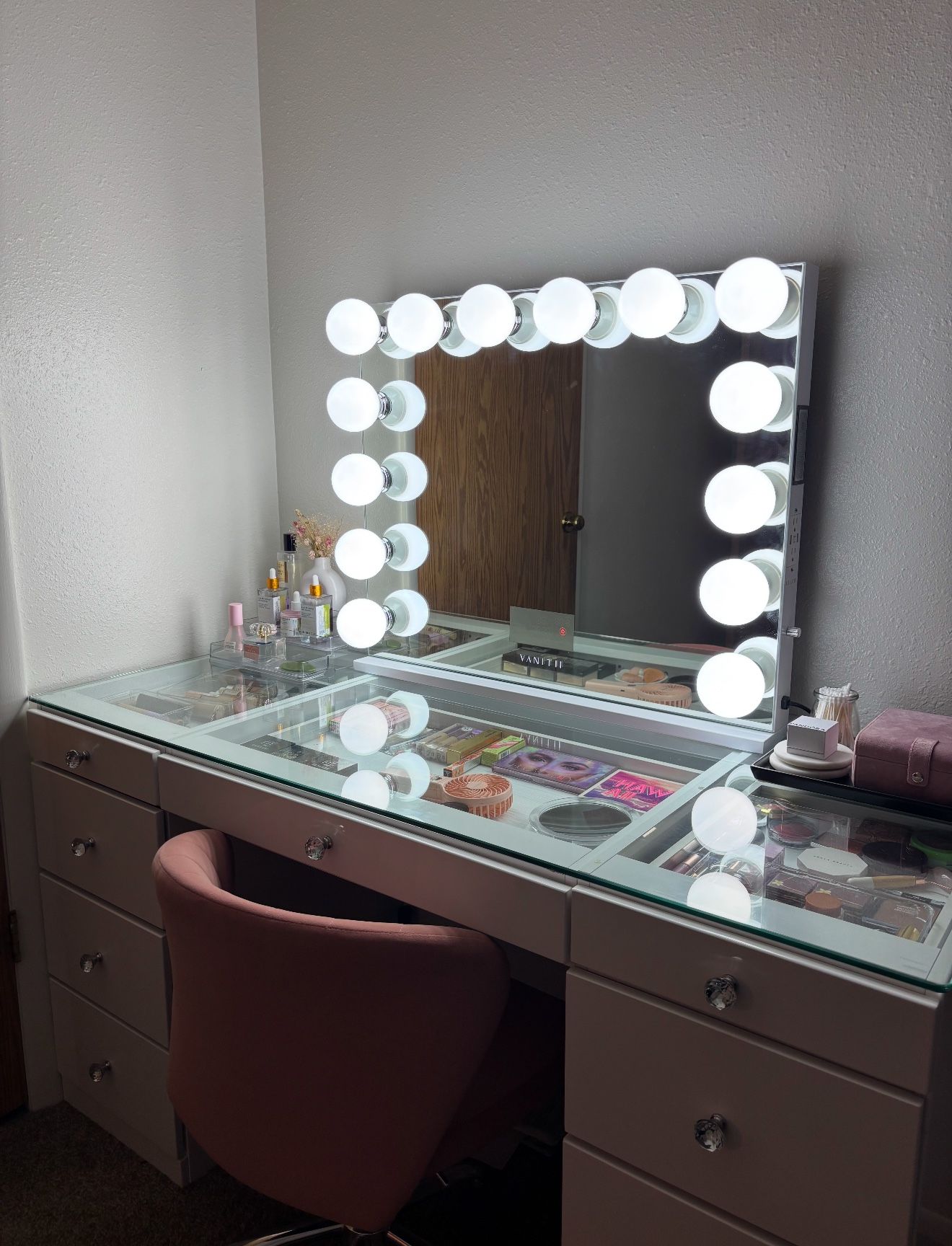 9 DRAWER VANITY WITH BLUETOOTH MIRROR+ BUILT IN OUTLETS & USB