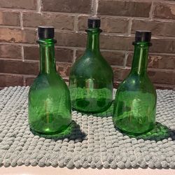 $ 20.00 - Vintage Green Glass Bottles Lot Of 3 with Caps
