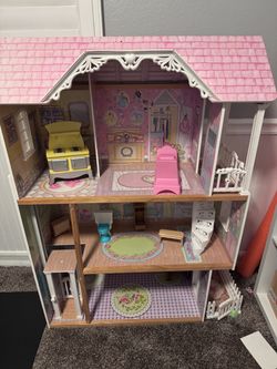 Large Wooden Dollhouse with Furniture