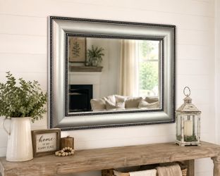 Silver Framed Wall Mirror – Modern Decorative Accent 22” tall 26” wide