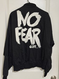 No Fear Gear Vintage 1990s Black Denim Bomber Jacket – Size L Rare Streetwear
