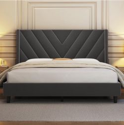 NO BOX SPRING NEEDED - Queen Velvet Bed Frame