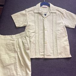 Olive Green Guayabera Outfit For Boys