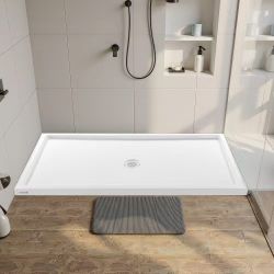 475*Shower Pan, 60″ L x 32″ W Single Threshold Shower Base, Rectangle Acrylic & PVC Showering Base in White, Slip-Resistant Showering Pan Bases with D