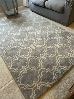 Wool Pottery Barn Gray And White 5’X8’ Rug