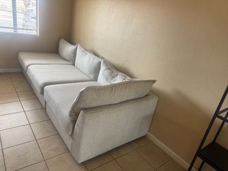 Light Gray Fabric Sofa with Back Cushions