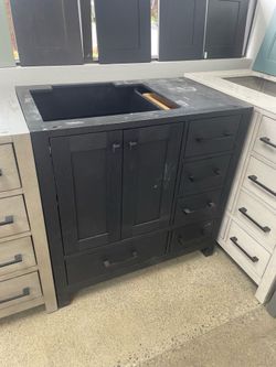 Bathroom vanity cabinet 36” solid mango Quartz top with sink and backsplash