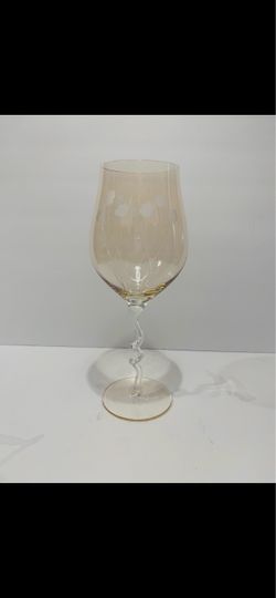 Vintage Stimus Romania Large Iridescent Etched Wine Glass 10-3/4”. Very elegant Amber etched iridescent tall crystal glass is in very good condition.