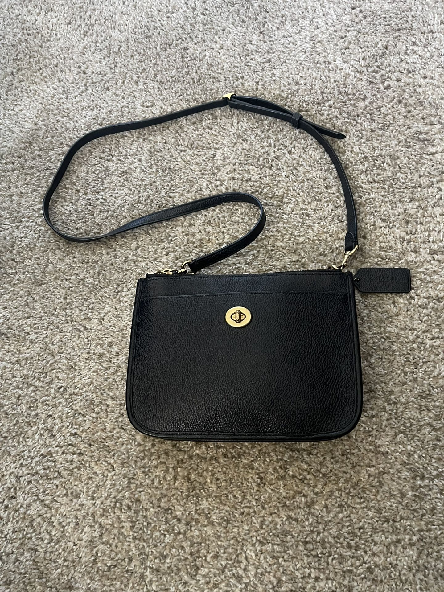 Coach Black Leather Turnlock Slim Crossbody Bag