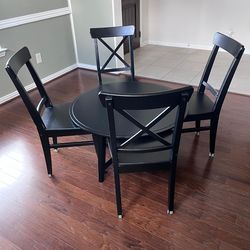 Round Black Dining Table & 4 X-Back Chairs