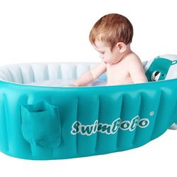 Swimbobo Inflatable Baby Bath Tub Portable Foldable Travel Mini Swimming Pool Helps Infants to Toddler Tub (Blue)

- New