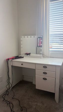 White Vanity Desk with Mirror