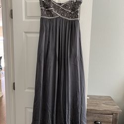 Strapless Dark Gray Beaded Prom Dress 