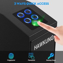 NEW HAWKUNG Fingerprint Biometric Gun Safe, Slider Bedside Safe with 3 Ways Quick Access  
