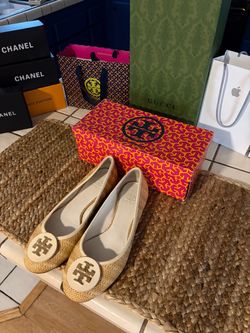 FOR SALE: Tory Burch Raffia Ballet Flats with Box