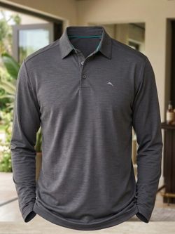 Tommy Bahama IslandZone Polo Shirt Mens 2XLB Gray Long Sleeve Golf Performance