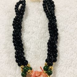 Black Stone And Coral Bracelet