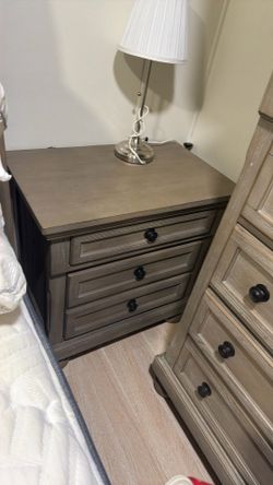Solid oak wood bed frame set with nightstand and drawer