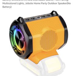 Portable Bluetooth Speaker Compatible with DeWalt 20V Max Battery Wireless BT5.3 and USB Audio Source, TWS Pairing, Multicolored Lights, Jobsite Home 