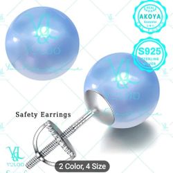 925 Sterling Silver 10mm Natural Blue Pearl Stud Earrings 