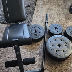 Weight set and small adjustable bench