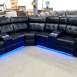 Beautiful Black  Piece Power Reclining Sectional with LED Lights(New)