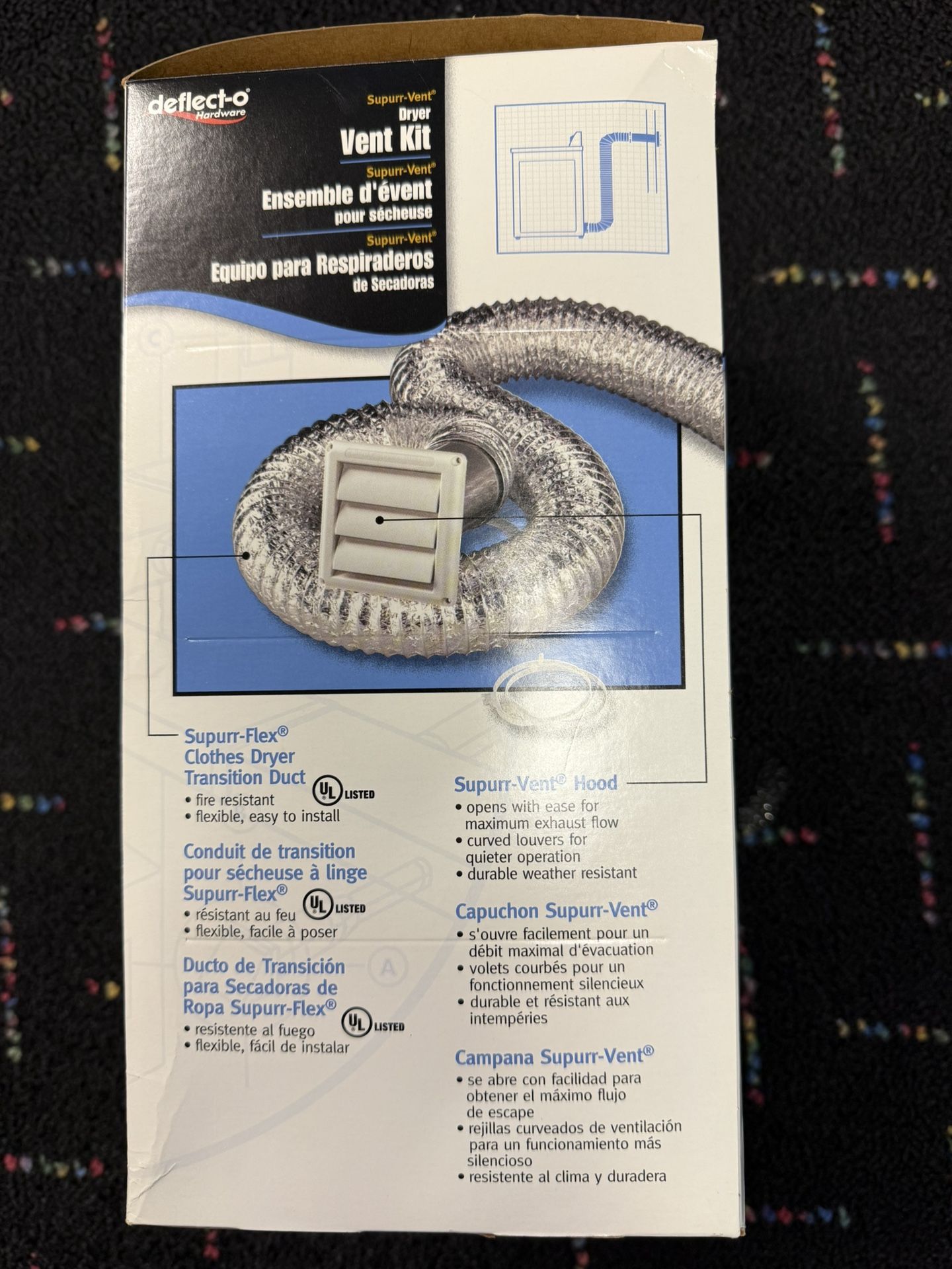 ★★★★★   Deflect-O Supurr-Flex 8 ft. L X 4 in. D Silver/White Plastic Dryer Vent Kit