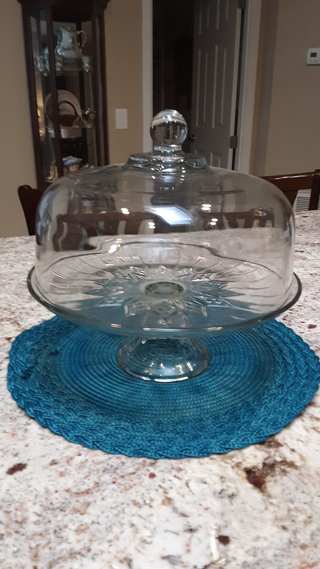 1970's anchor-hocking cake stand and cover