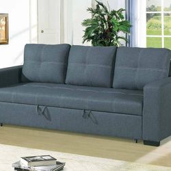 Brand New Blue Grey Convertible Sofa Pull-out Sleeper