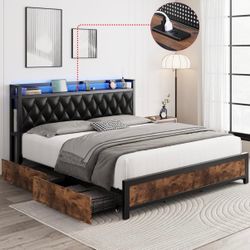 King LED Bed Frame W/ Storage & USB - KLVUP135