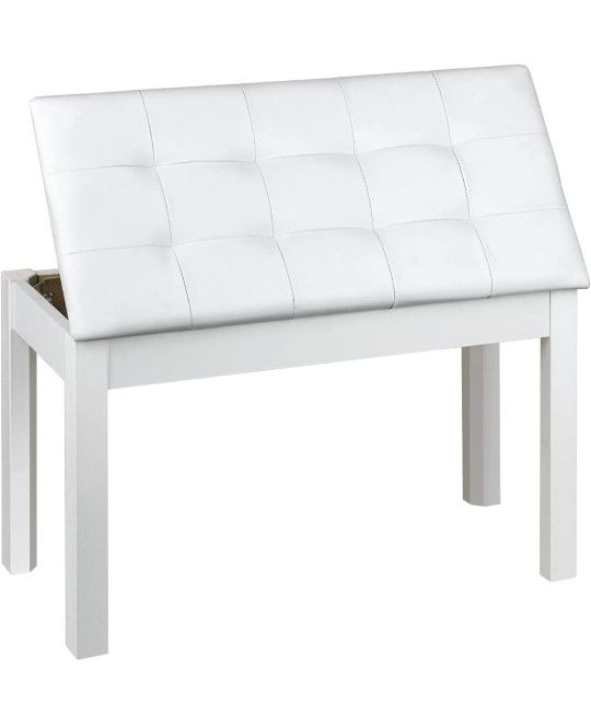 Piano Bench Wooden Keyboard Bench with Storage and Padded Cushion (White)