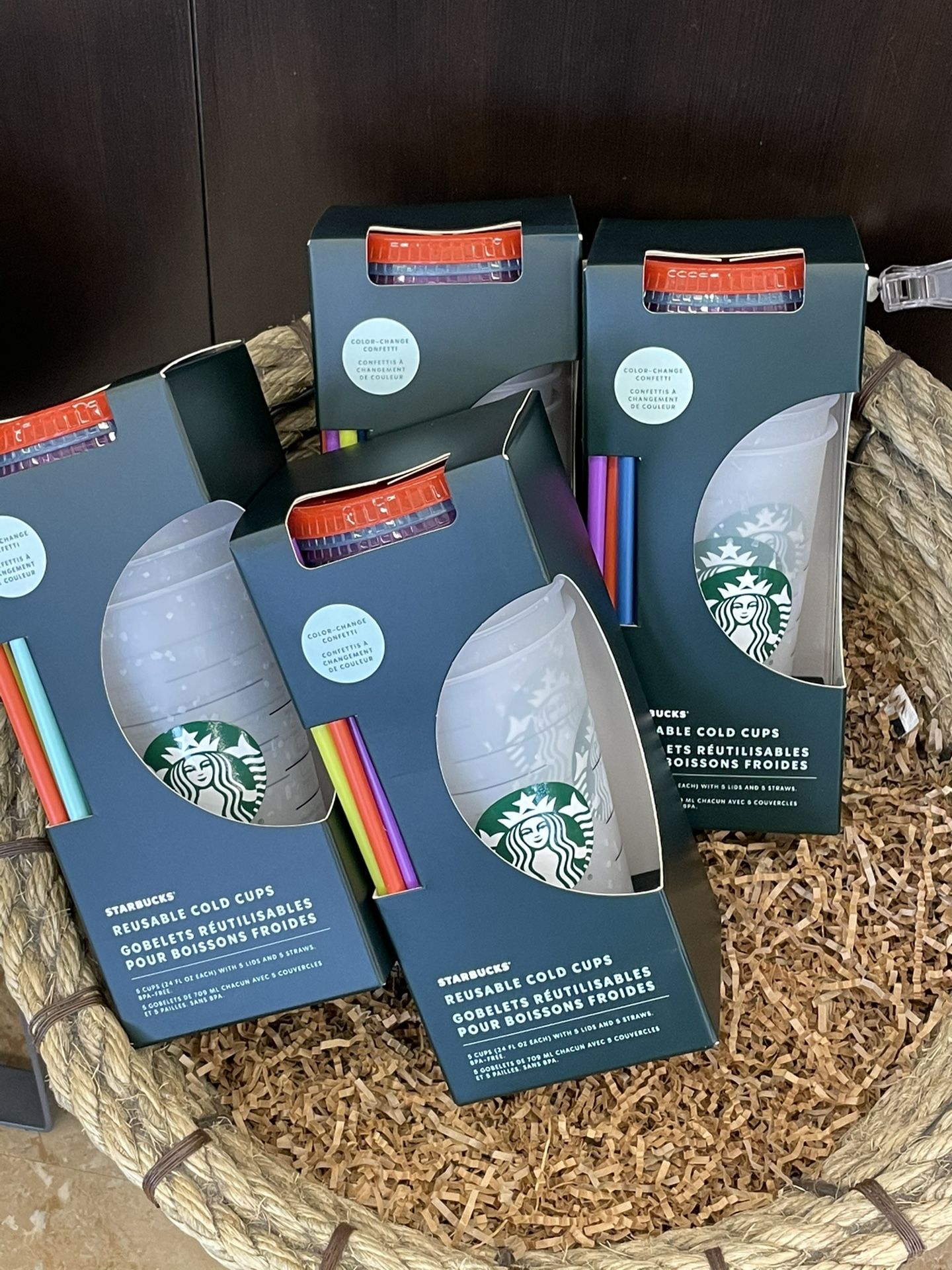 Starbucks New Summer 2021 5 Individual Confetti Color Changing 24 oz Cold Cups