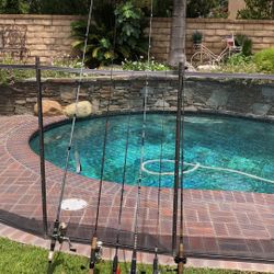 Six (6) Fishing Tods with Reels that would be Good for Lake & Stream.