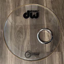 Aquarian Force I Bass Drum  Head Clear 22 “ with DW logo and 5” Chrome O’hole installed