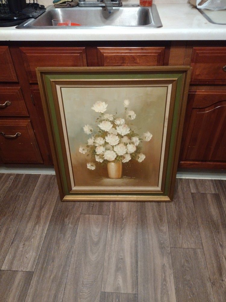 Tall Floral Oil Painting In Frame