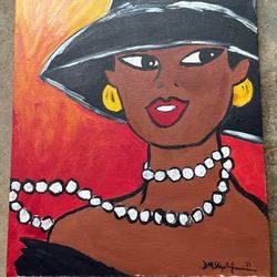 The painting depicts a portrait of a woman