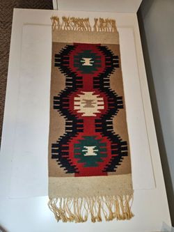 Handwoven Southwestern Navajo Style Wool Table Runner Rug 33" x 12" w/ Fringe